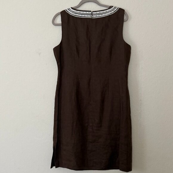 Talbots Brown Sleeveless Linen Dress with Beaded Neckline size 14 - Picture 4 of 13